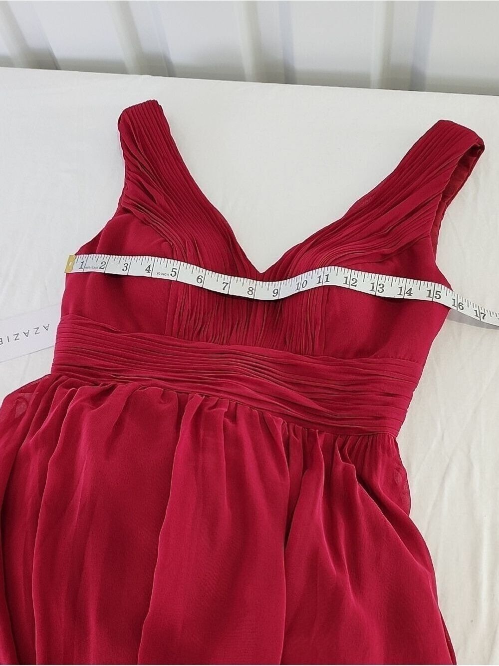 Azazie Womens Burgundy Chaney Sleeveless V-Neck Maxi Gown Size 4 NWT Pleated - Picture 7 of 9